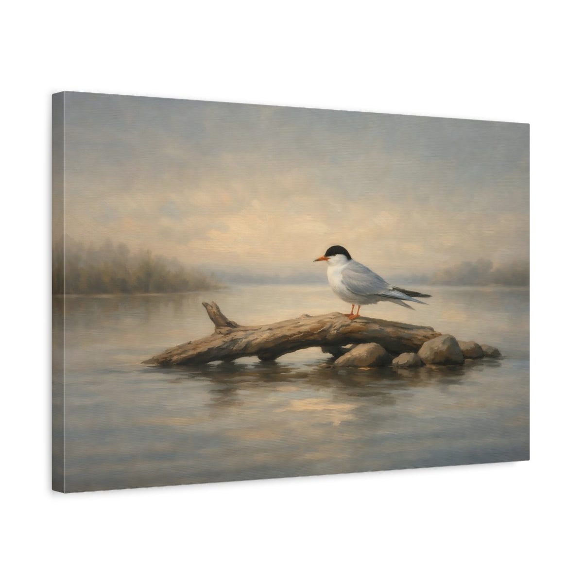 Side Mockup 3. Birds Water Bird Bird On Log shown as stretched canvas wall art