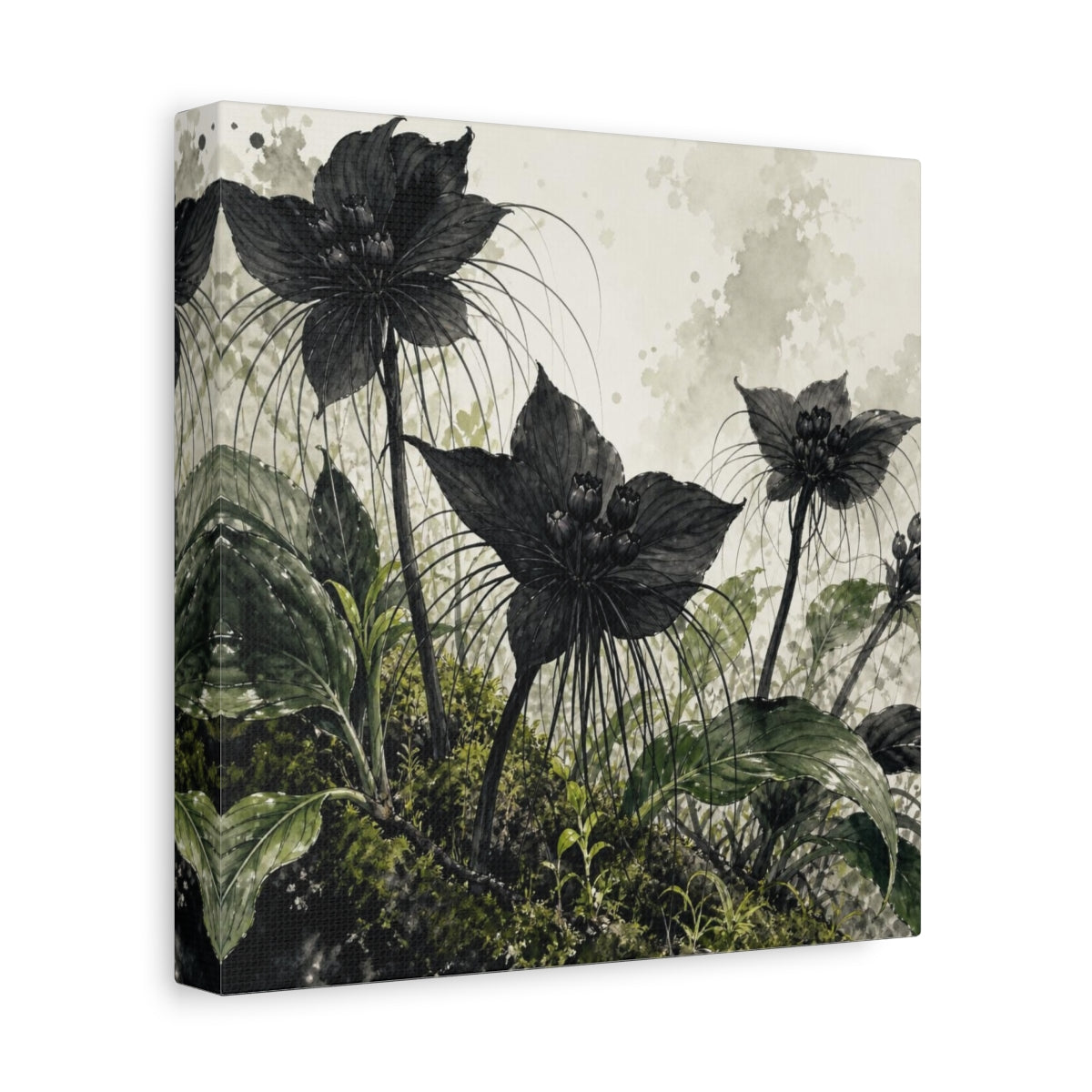 Side Mockup 9. Black Forest Flowers shown as canvas print