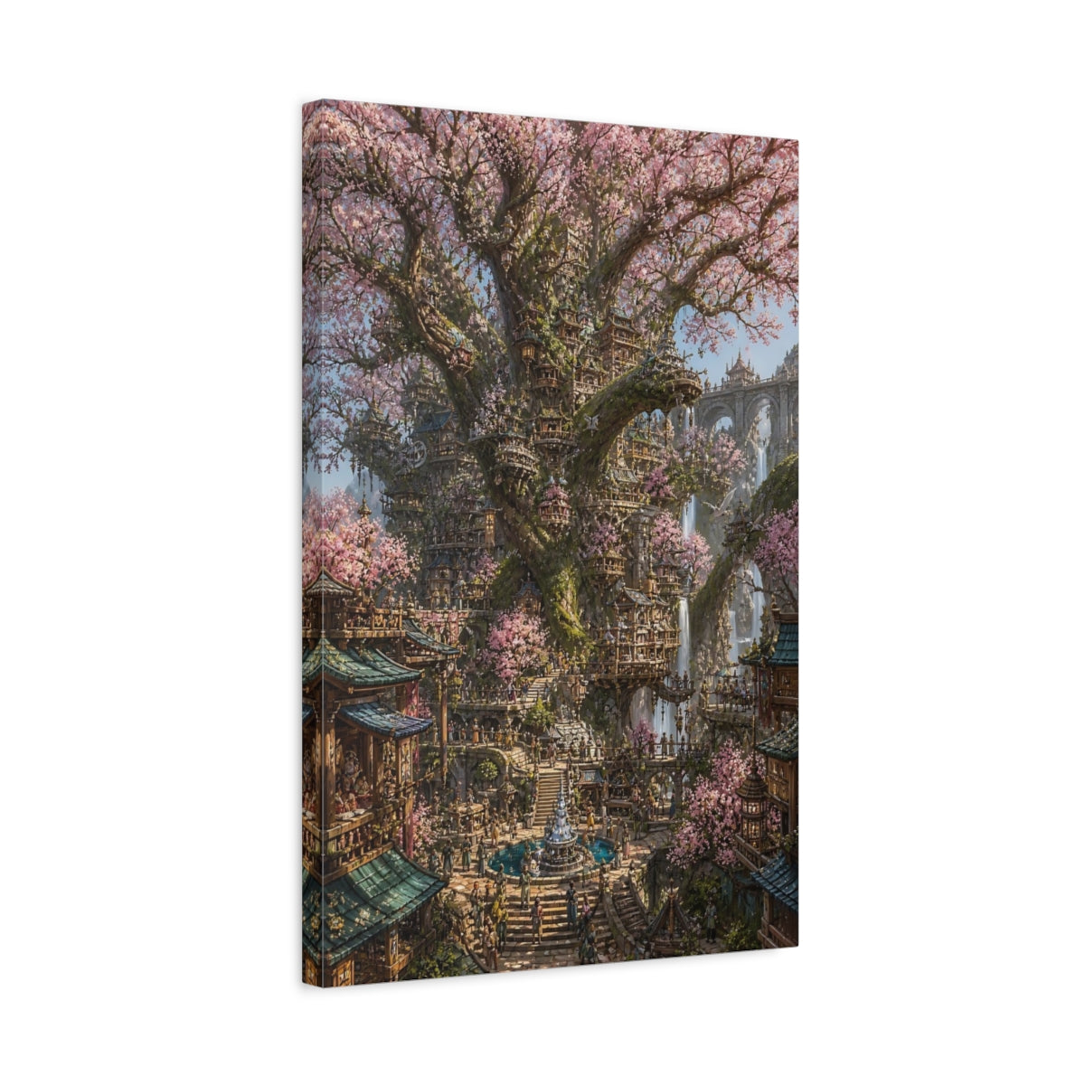 Side Mockup 3. Blossom Tree City shown as canvas print