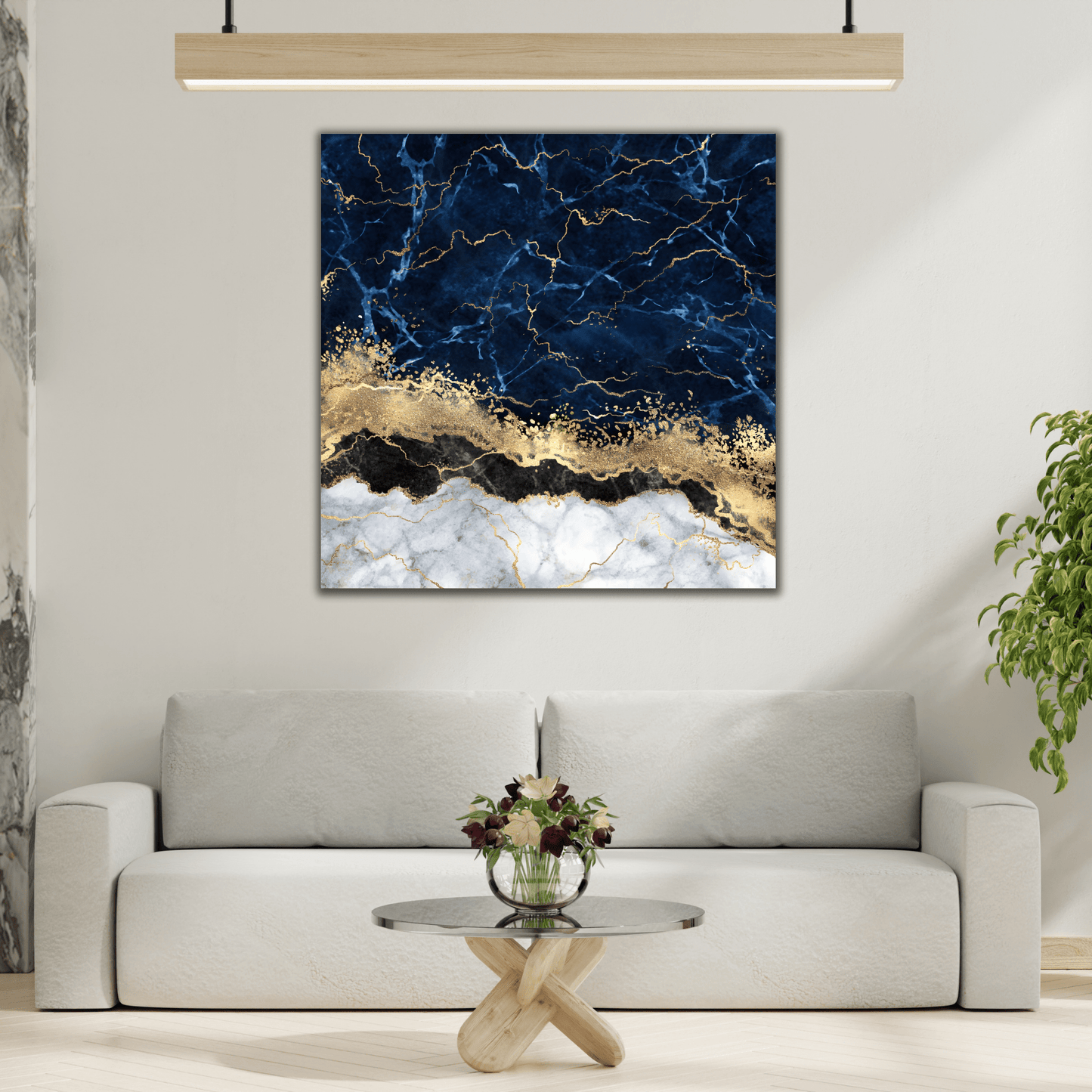 Blue Gold Marble Canvas Print - Modern Abstract Wall Decor - YesArtYes