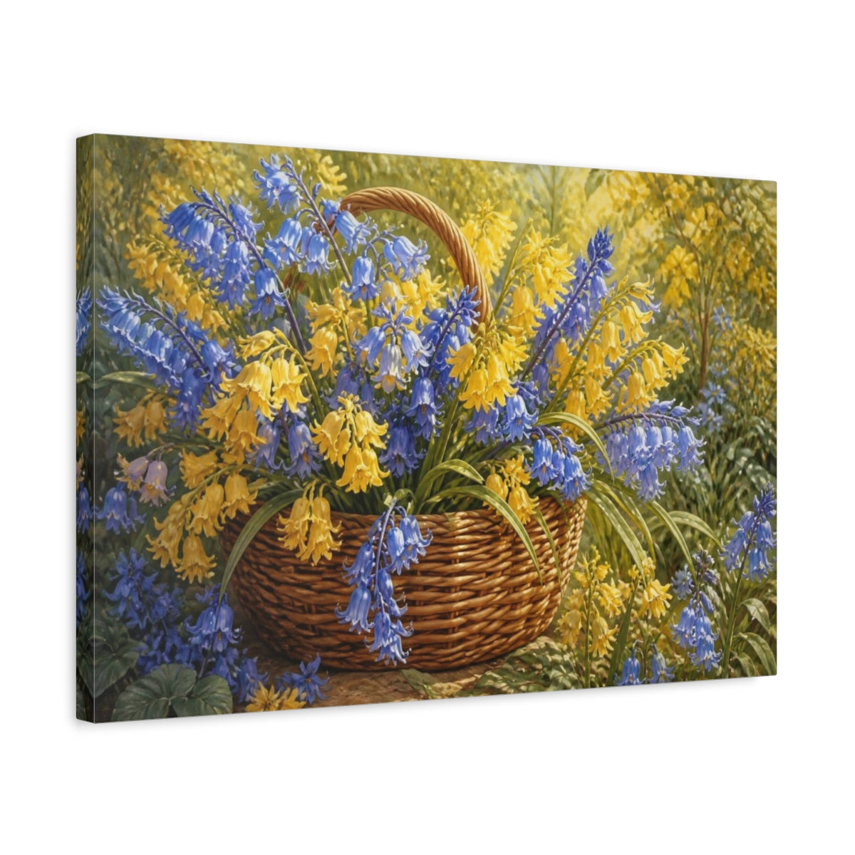 Side Mockup 3. Bluebell Flowers In Basket shown as canvas print