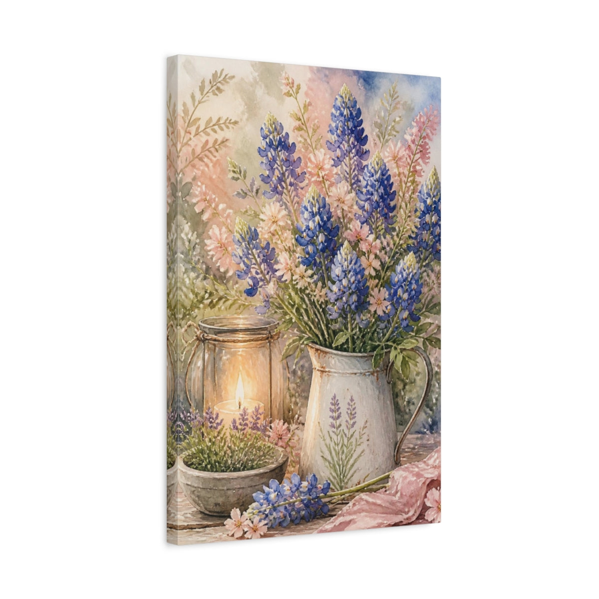 Side Mockup 3. Bluebonnet Floral Bouquet shown as canvas print