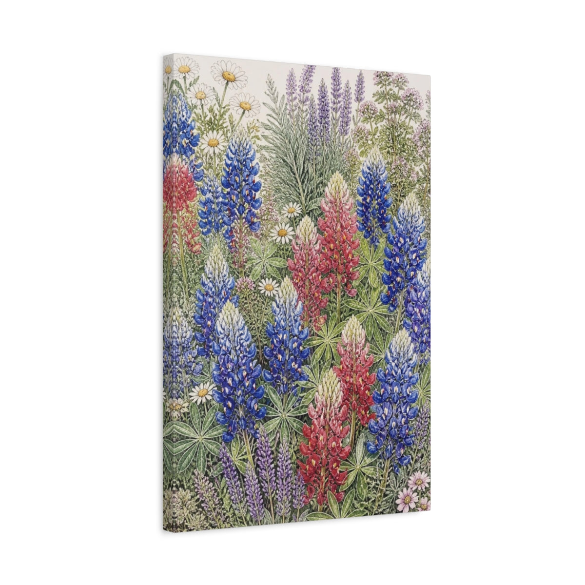 Side Mockup 3. Bluebonnet Flowers Illustration shown as canvas print