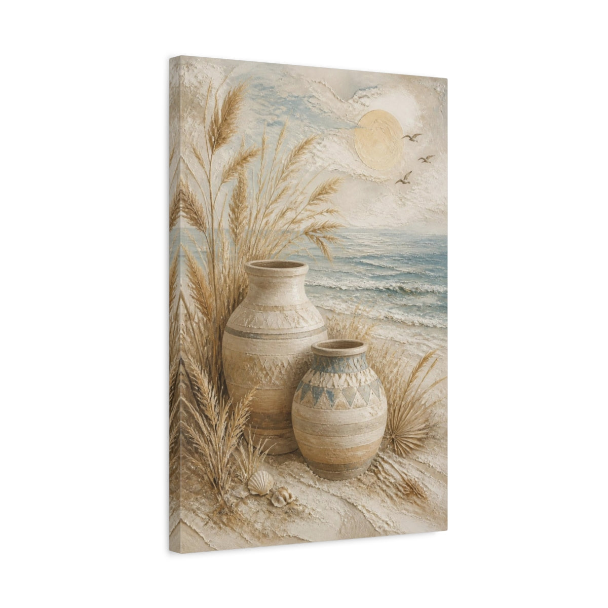 Side Mockup 3. Boho Coastal Clay Vases shown as canvas print
