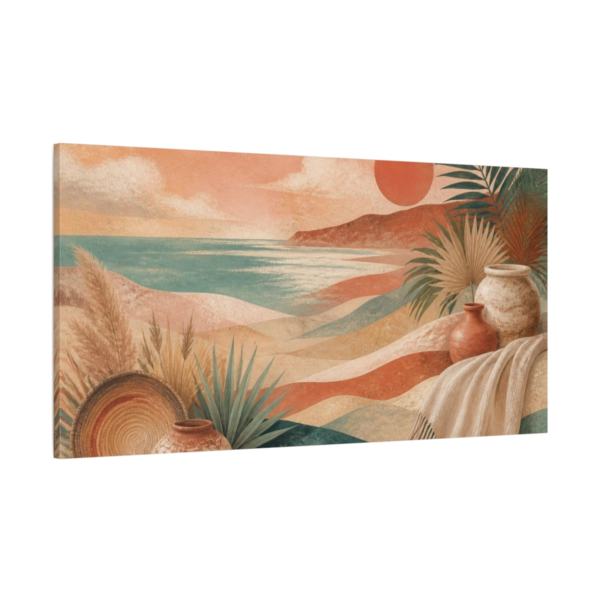 Side Mockup 2. Boho Coastal Dunes shown as canvas print