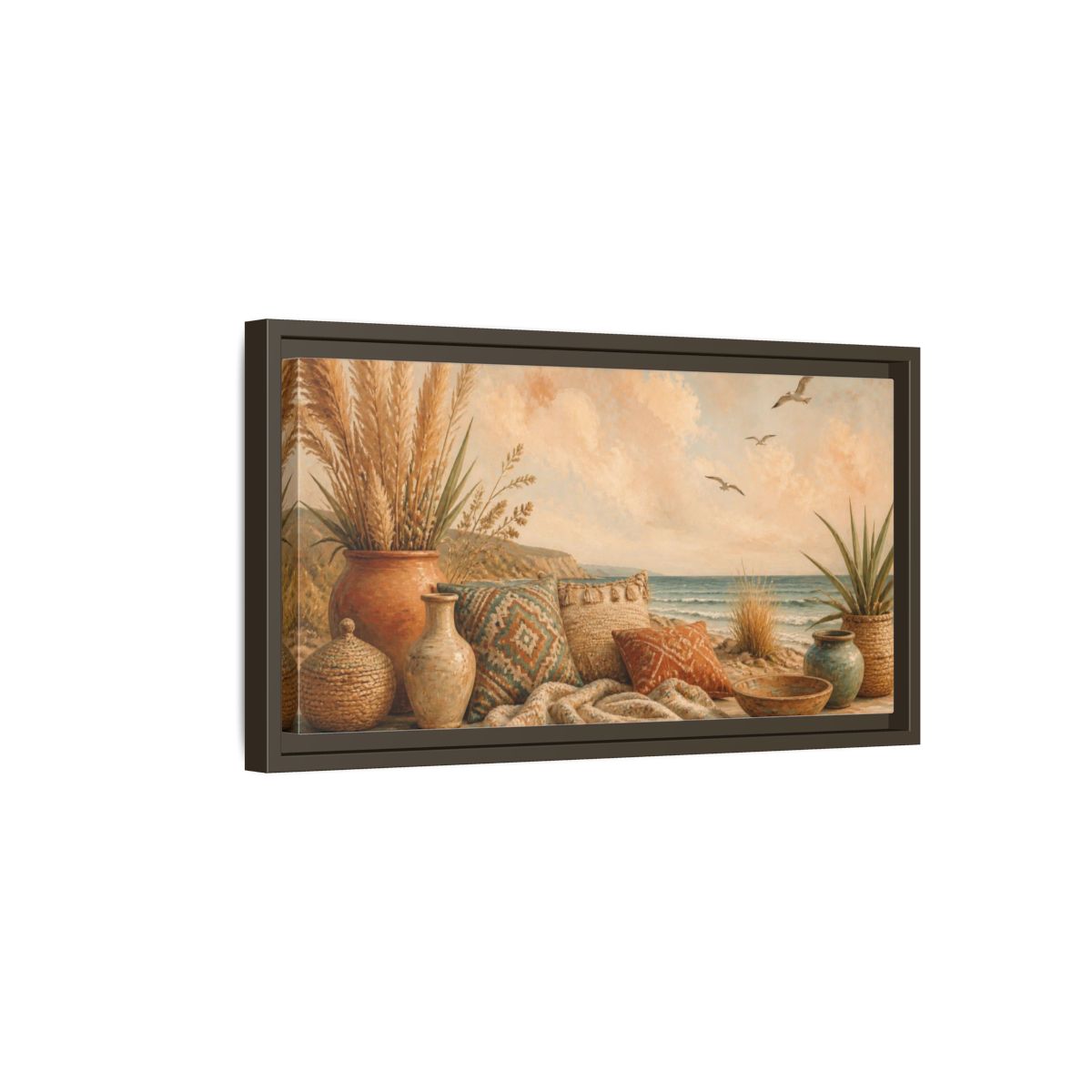 Side Mockup 7. Boho Coastal Seascape shown as framed canvas print