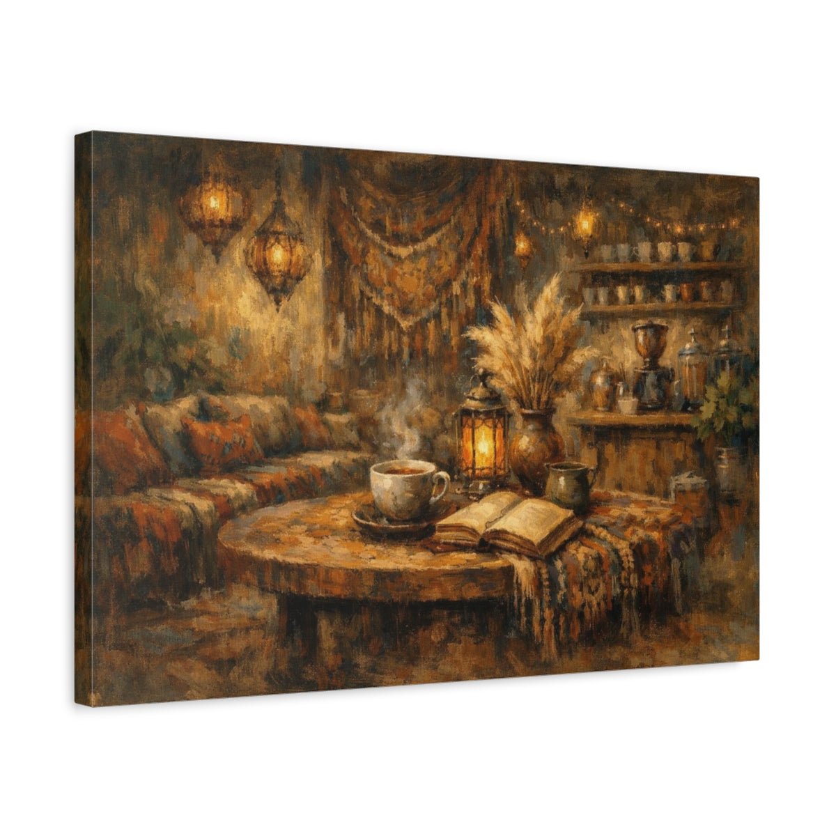Boho Coffee Cozy Interior Vintage - Canvas Wall Art Print - YesArtYes