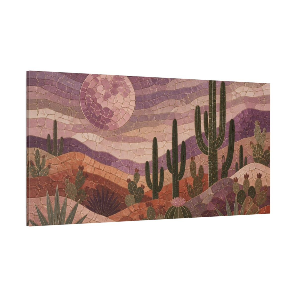 Side Mockup 2. Boho Desert Cacti Mosaic shown as canvas print