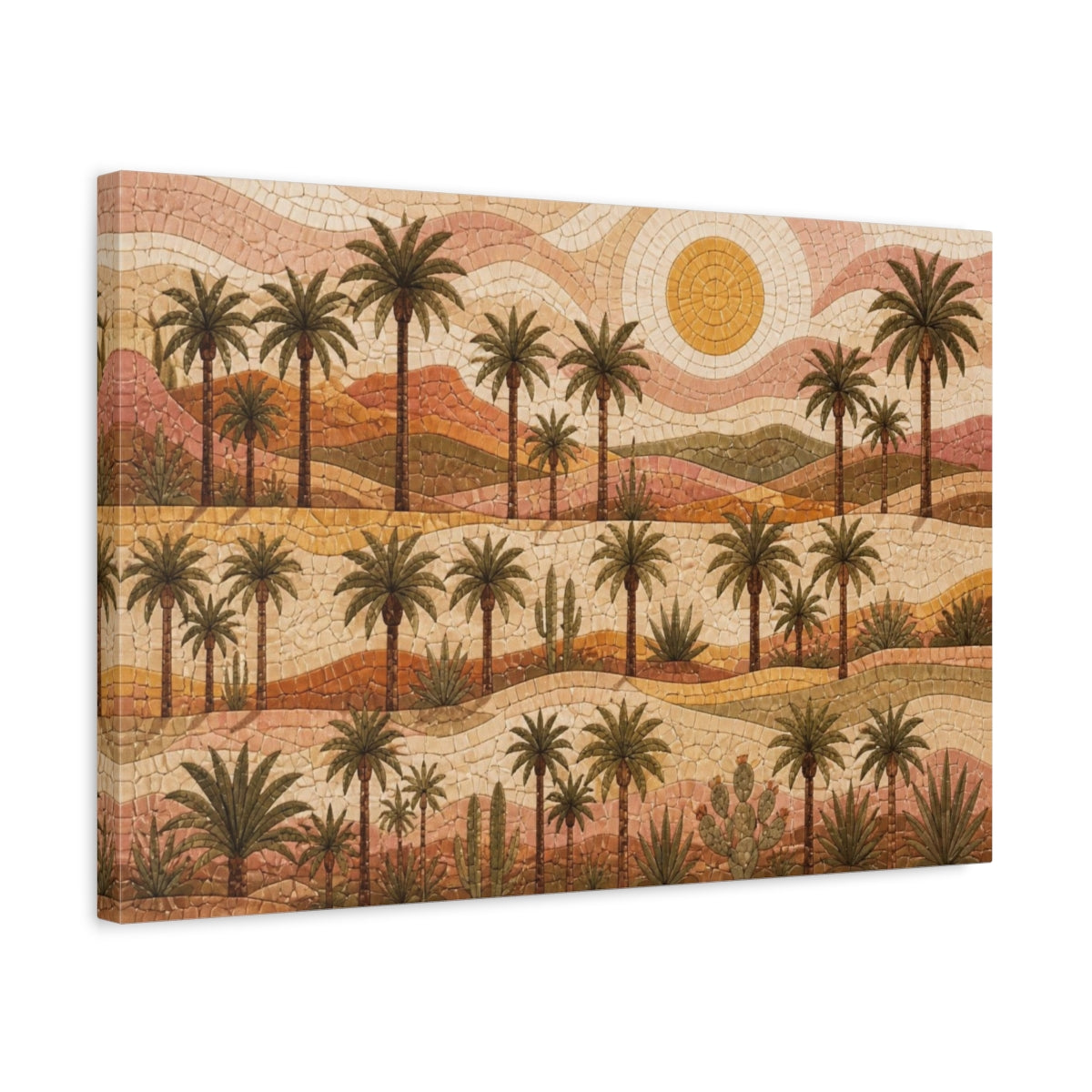 Side Mockup 3. Boho Desert Palm Mosaic shown as canvas print