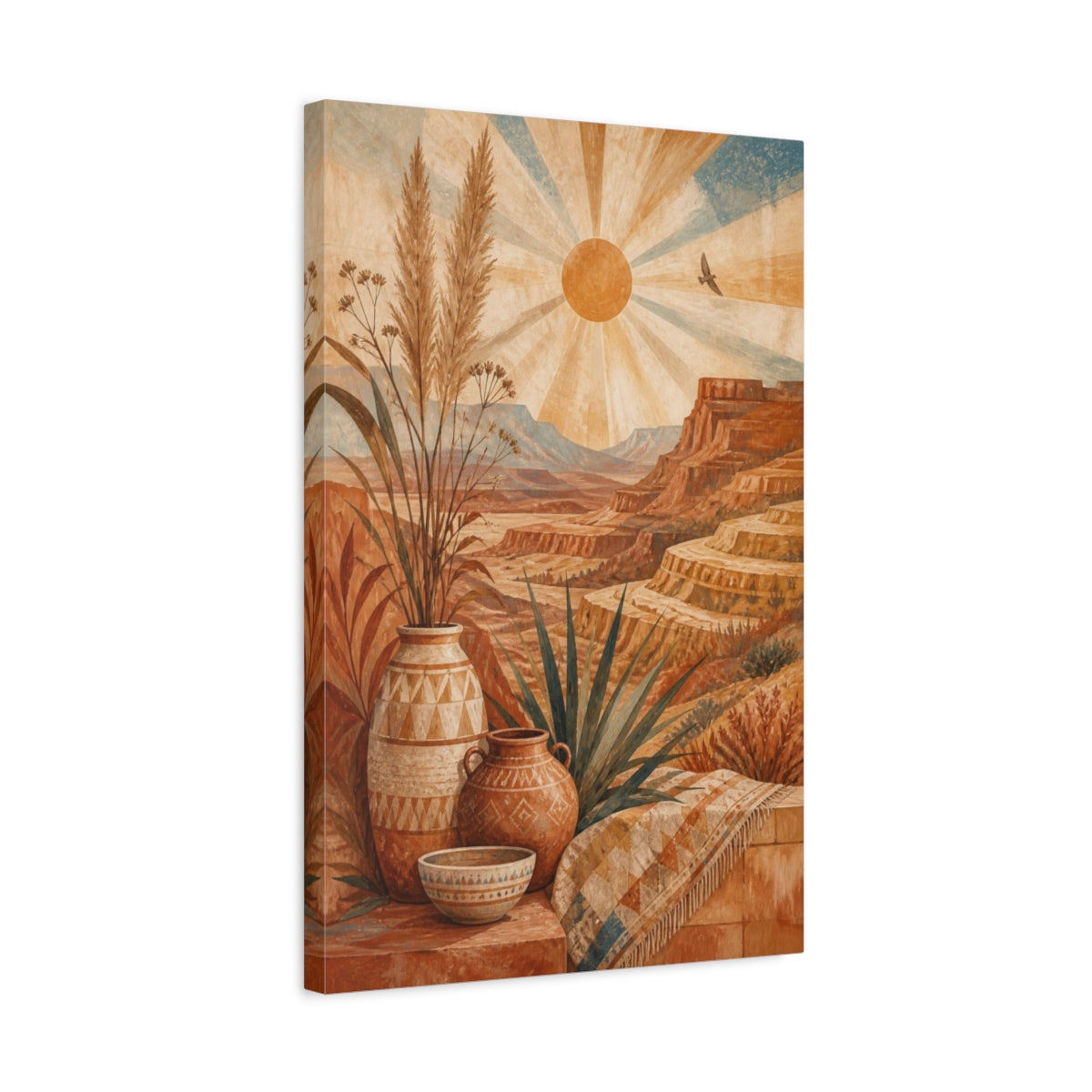 Side Mockup 3. Boho Desert Sun shown as canvas print
