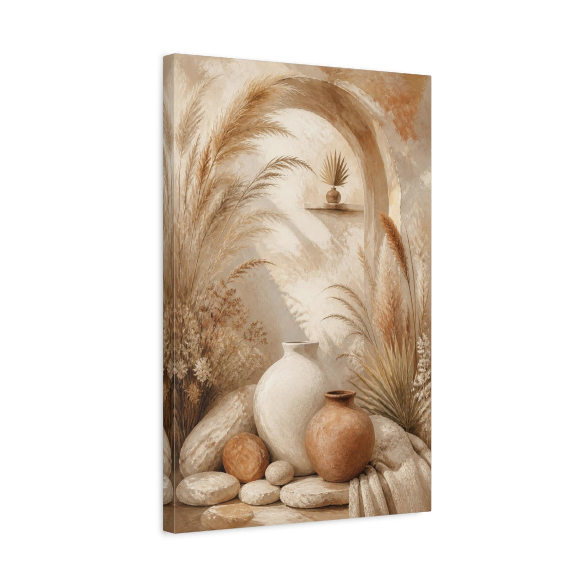 Side Mockup 3. Boho Earthen Vases shown as canvas print