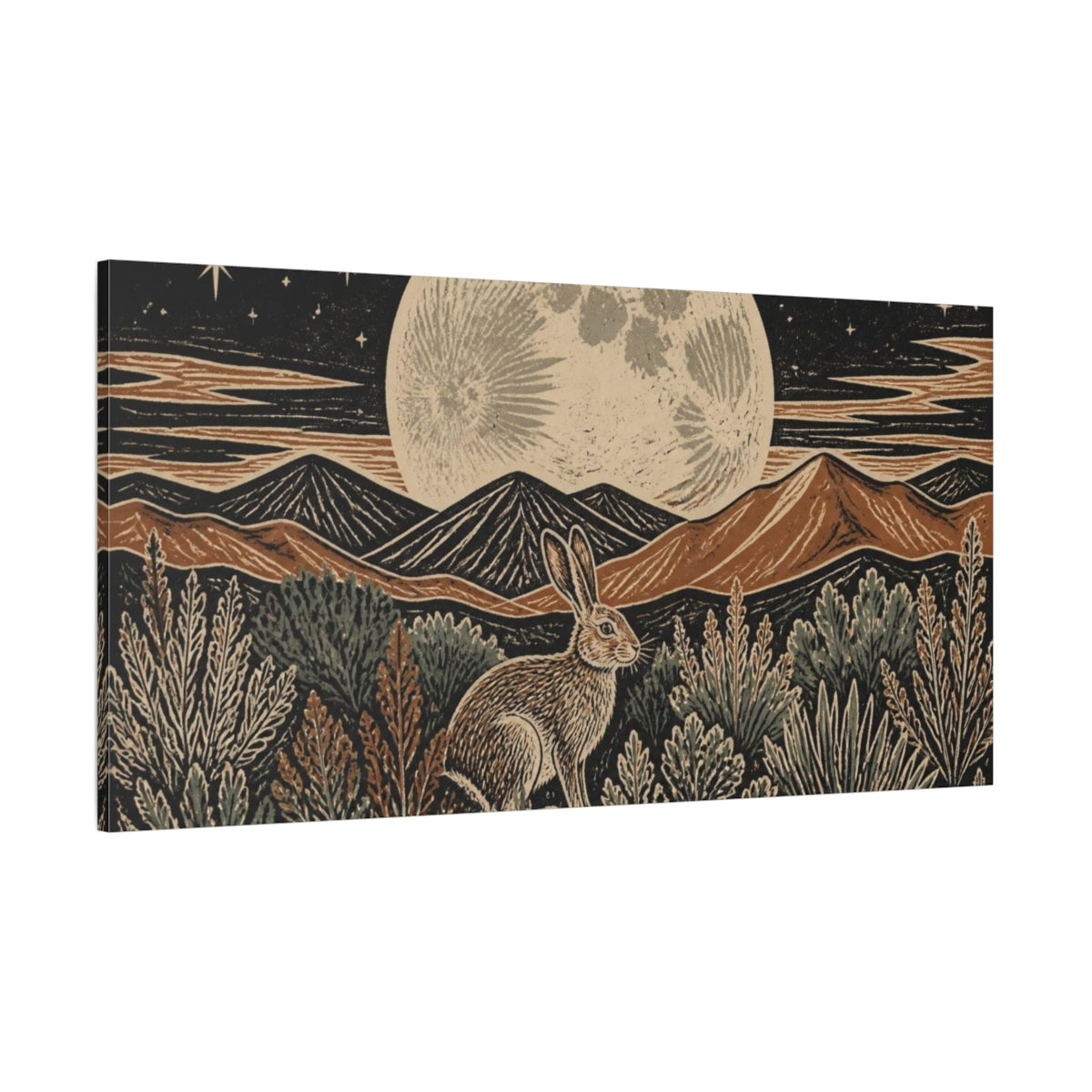 Side Mockup 2. Boho Moon Hare shown as canvas print