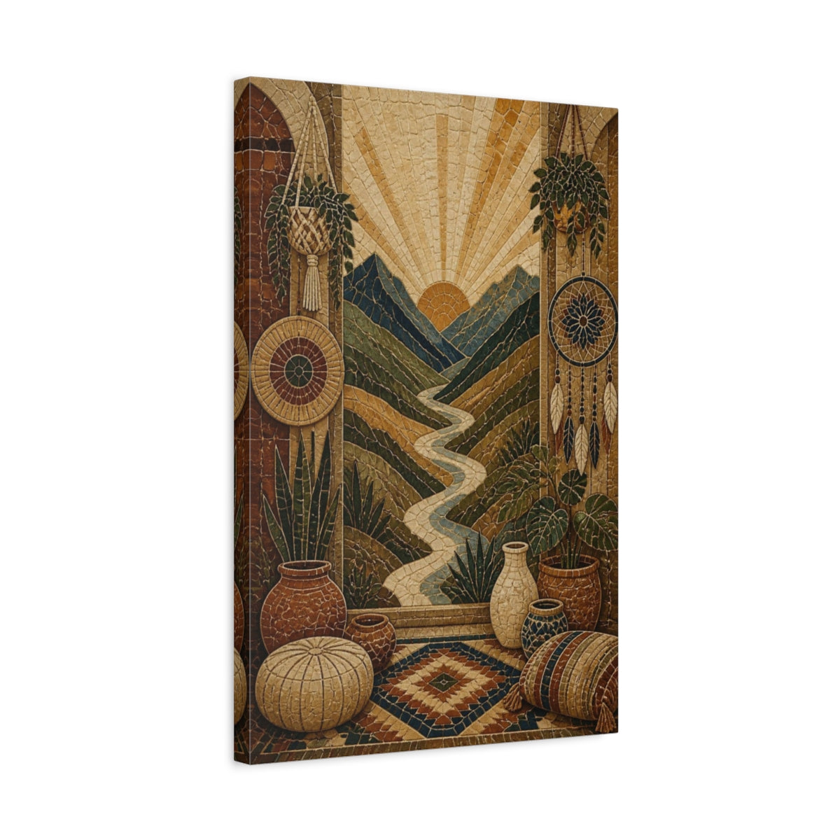 Side Mockup 3. Boho Mountain Valley Mosaic shown as canvas print