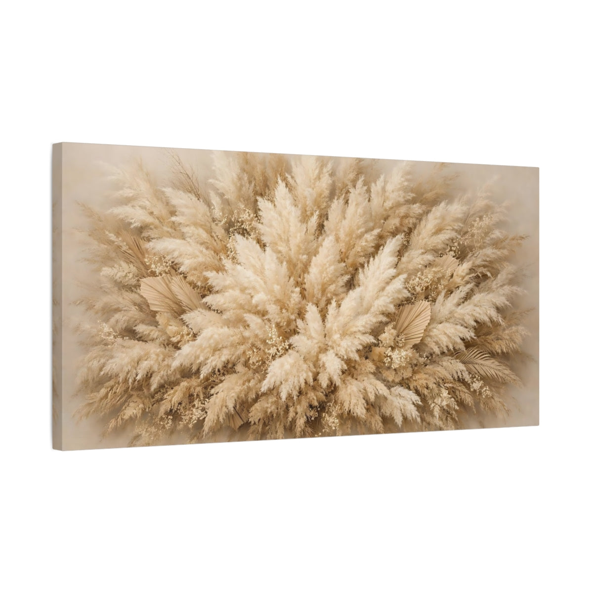 Side Mockup 2. Nature Pampas Grass Beige Pampas Grass shown as stretched canvas wall art