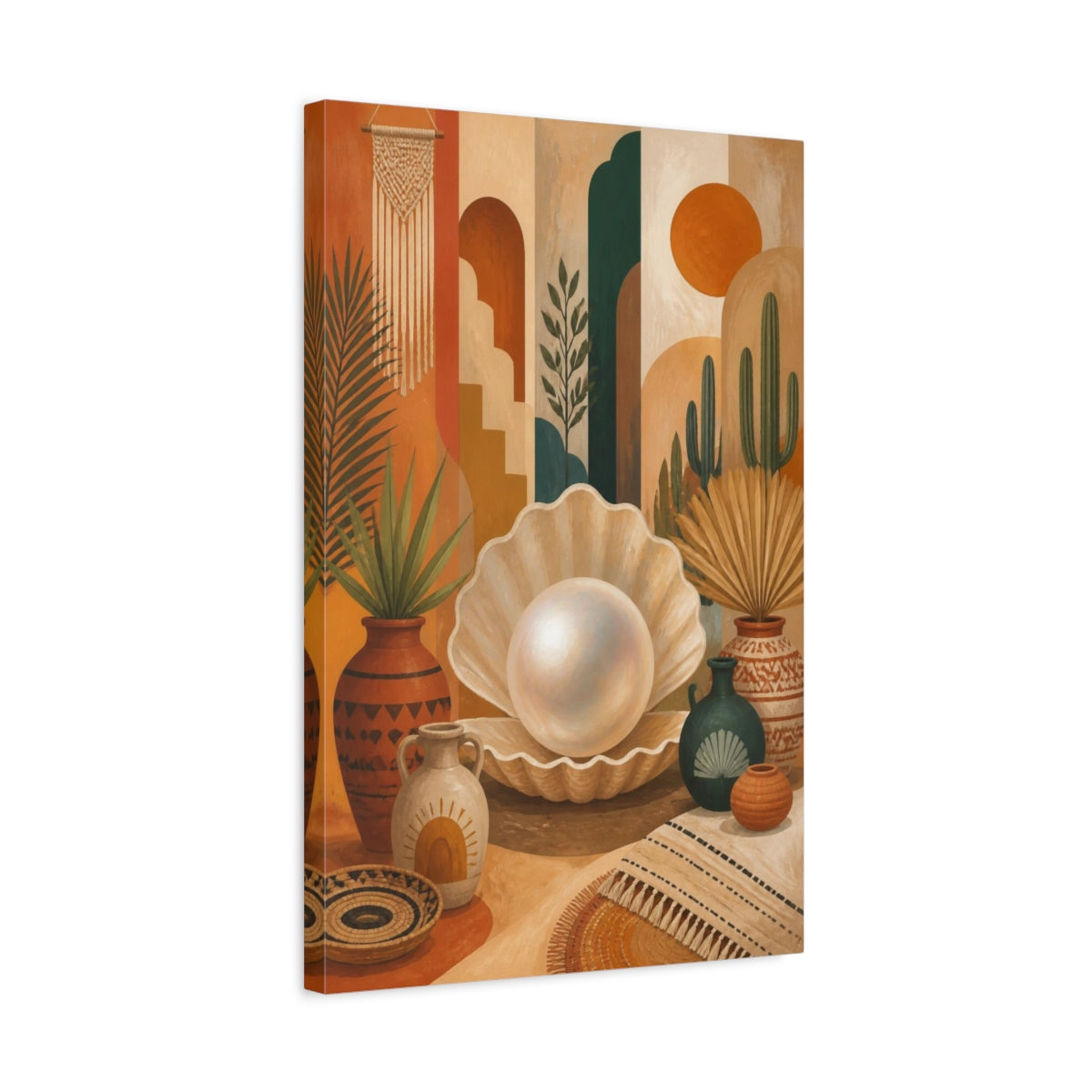 Side Mockup 3. Boho Pearl Shell shown as canvas print