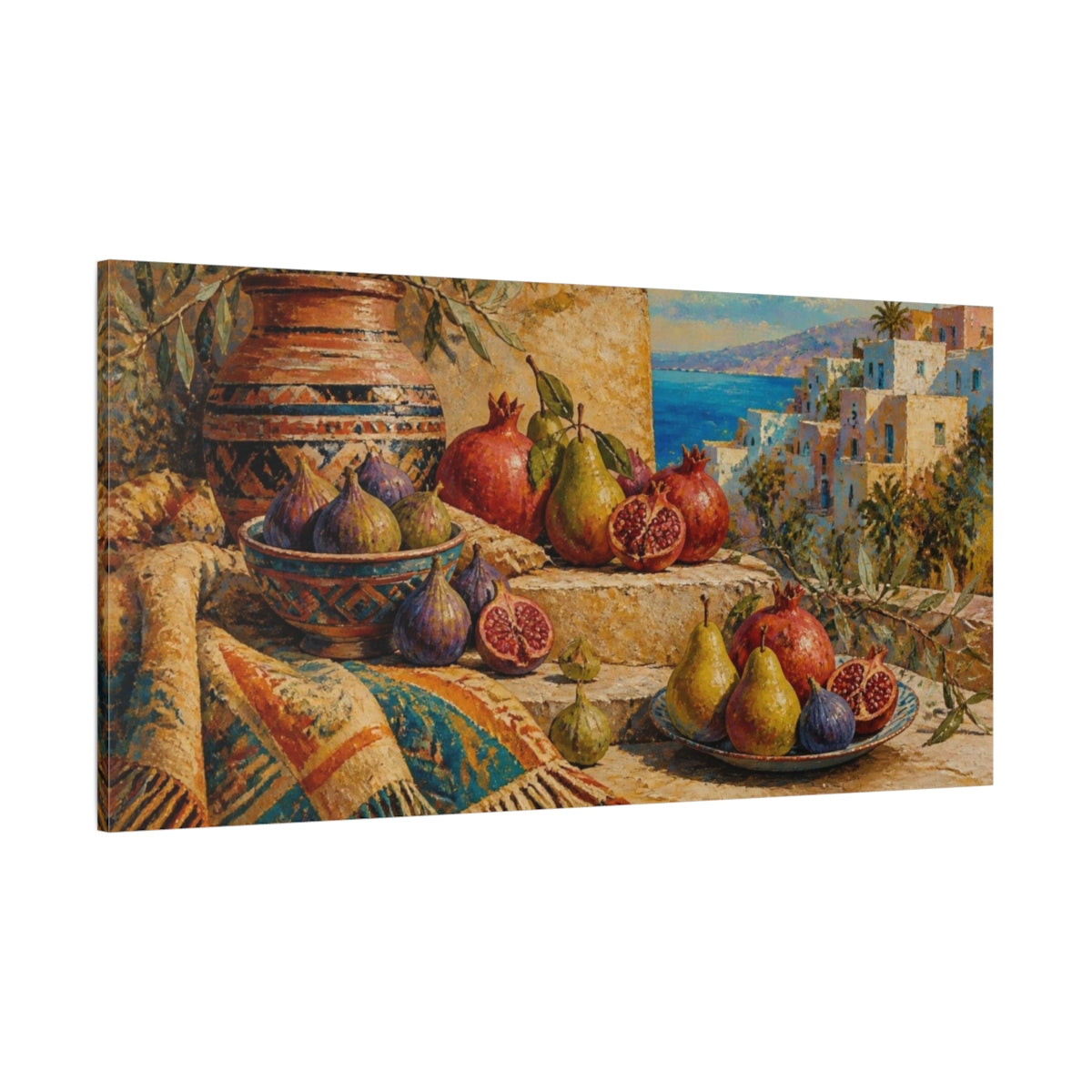 Side Mockup 2. Boho Pomegranate Still Life shown as canvas print