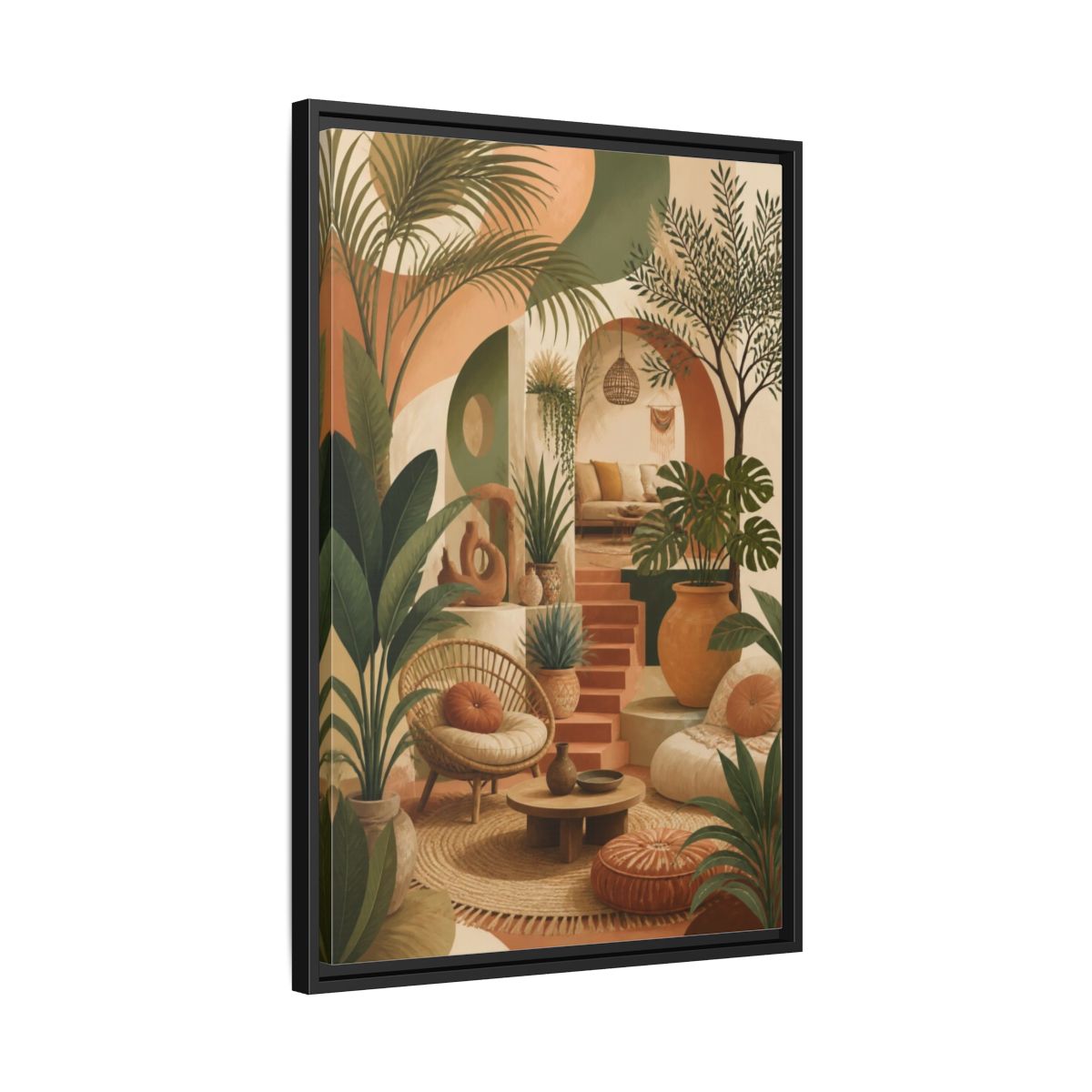 Side Mockup 14. Boho Potted Plant Alcove shown as framed canvas print