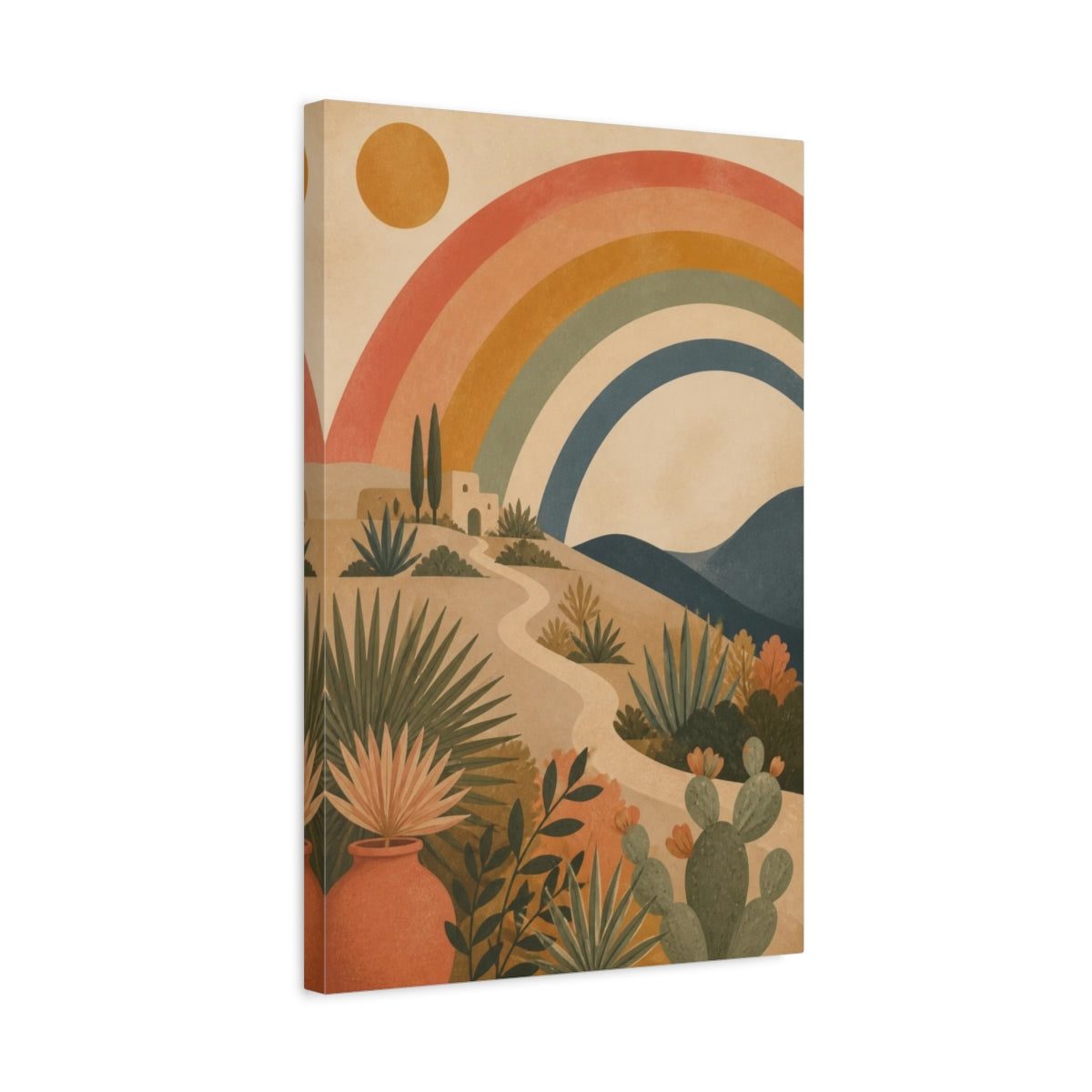 Side Mockup 3. Boho Rainbow Landscape shown as canvas print