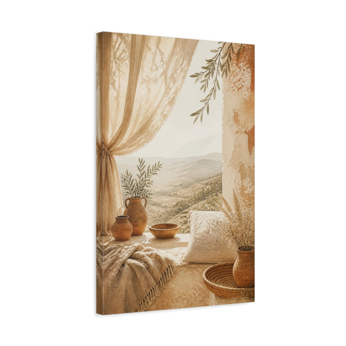 Side Mockup 3. Boho Sunlit Window Nook shown as canvas print