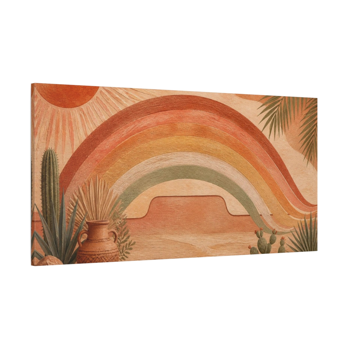 Side Mockup 2. Boho Terracotta Rainbow shown as canvas print