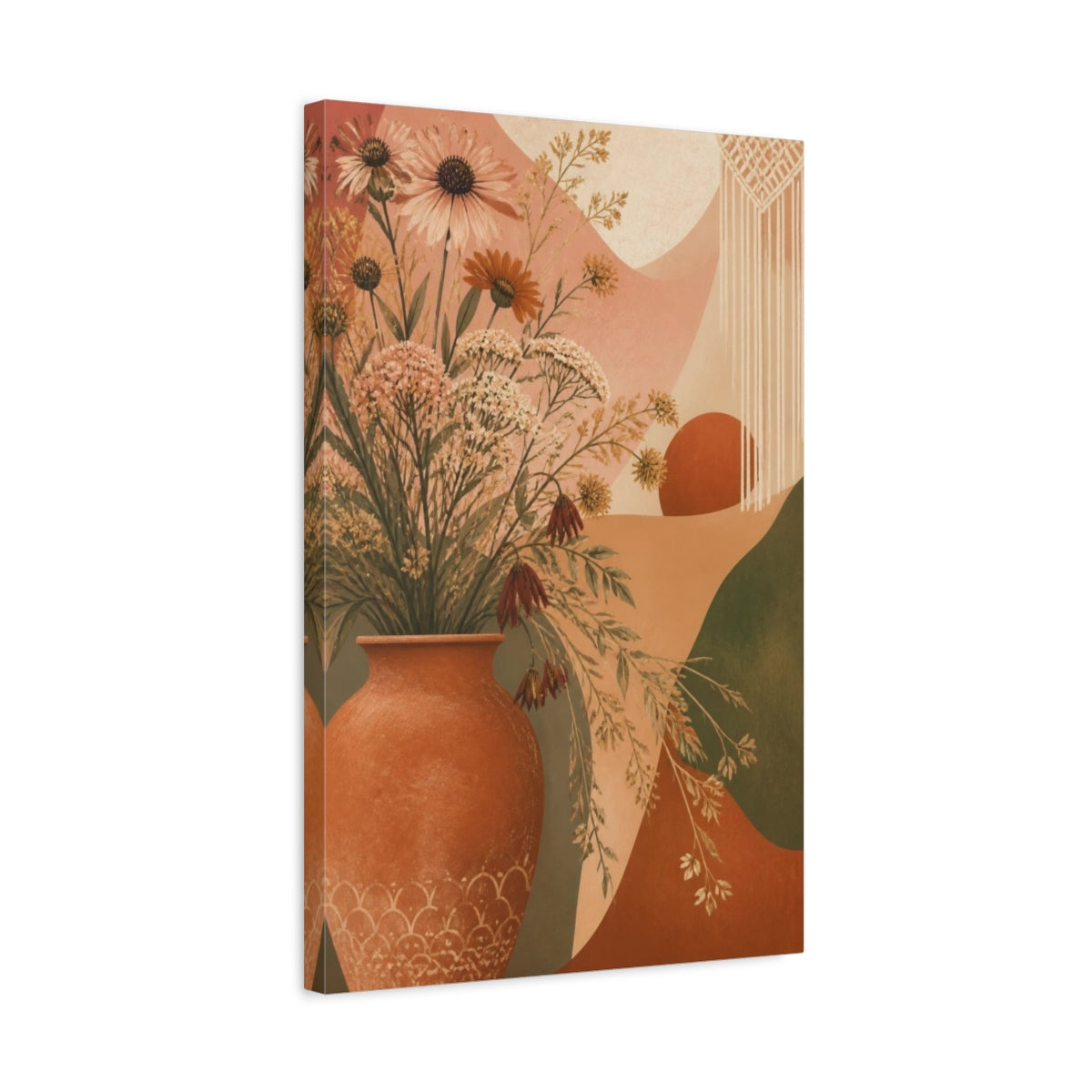 Side Mockup 3. Boho Terracotta Vase shown as canvas print