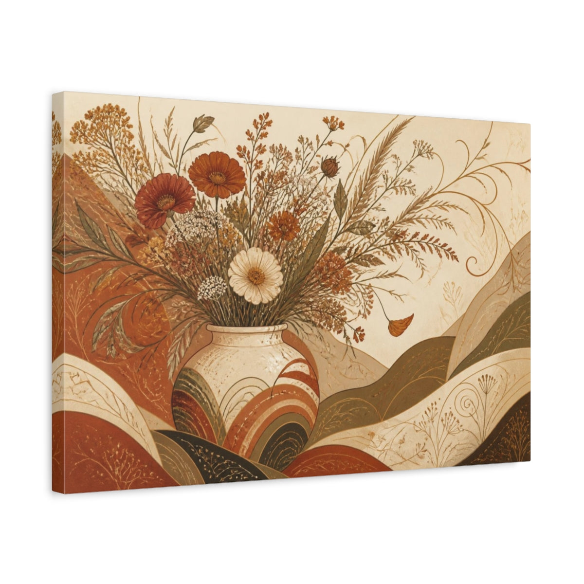 Side Mockup 3. Boho Wildflower Bouquet shown as canvas print