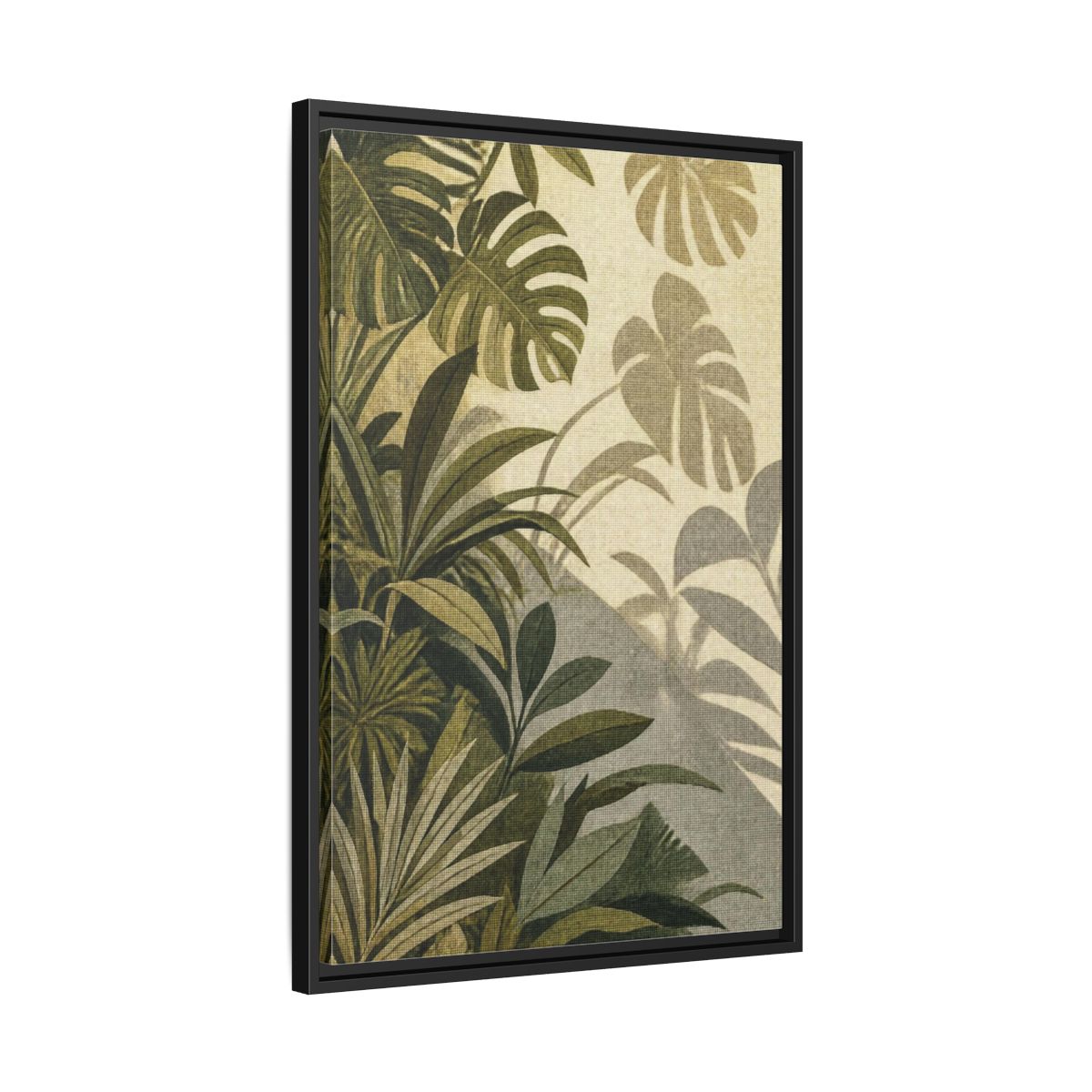 Side Mockup 14. Botanical Monstera Leaves shown as framed canvas print