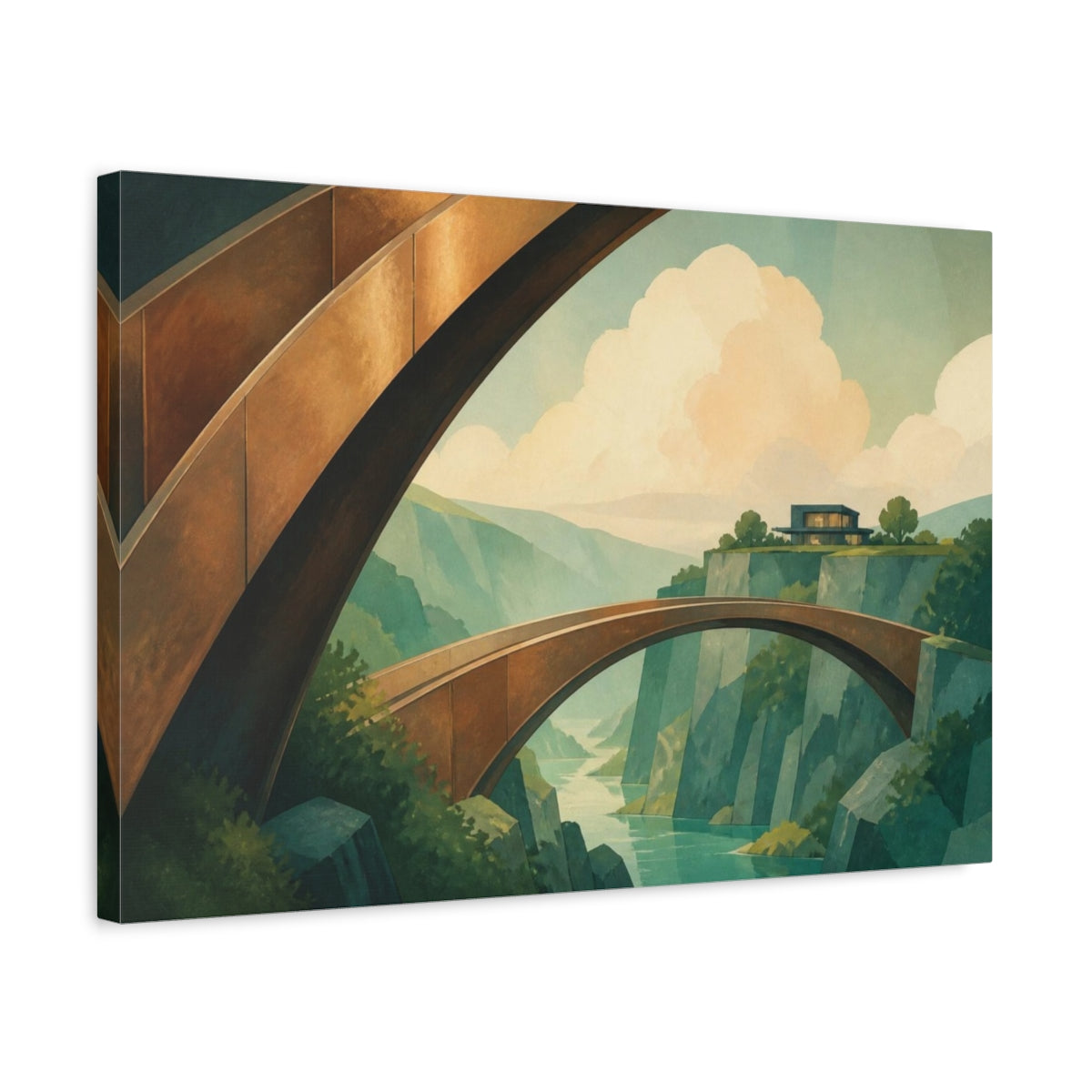 Side Mockup 3. Bronze Bridge Illusion shown as canvas print