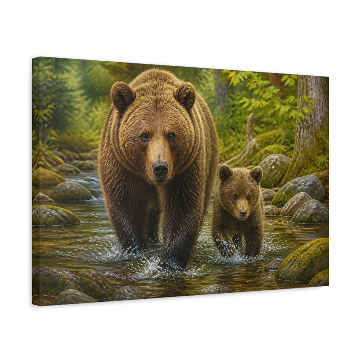 Side Mockup 3. Brown Bear & Cub Animals shown as canvas print