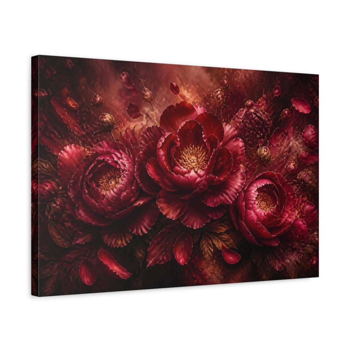 Side Mockup 3. Burgundy Floral Peony shown as canvas print