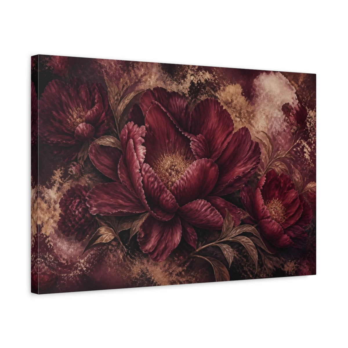 Side Mockup 3. Burgundy Peony Elegance shown as canvas print