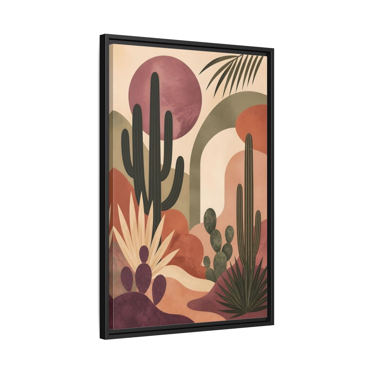 Side Mockup 14. Cactus Desert Sunset shown as framed canvas print