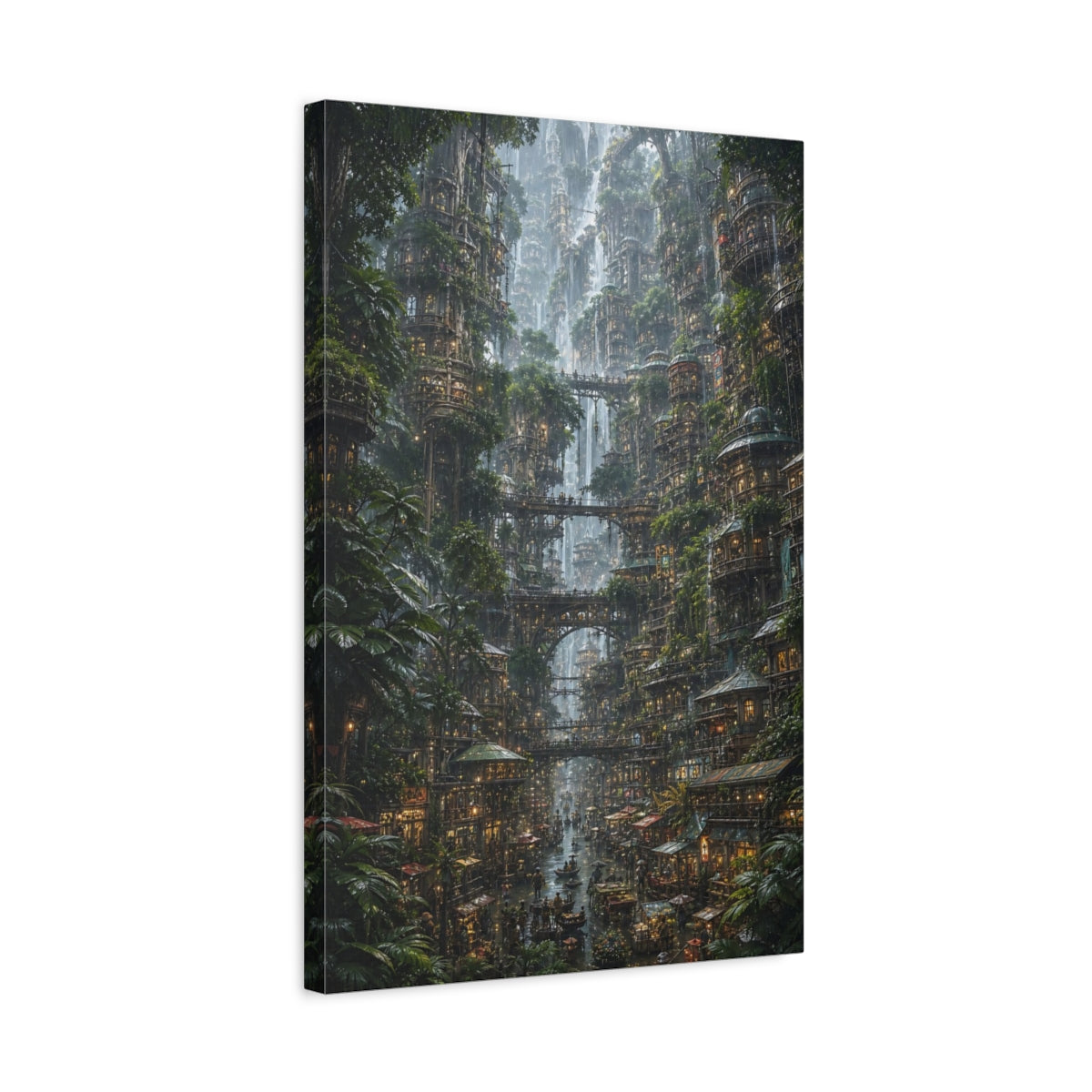 Side Mockup 3. Cascading Waterfall City shown as canvas print