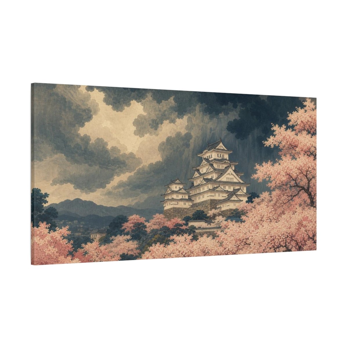 Castle Vintage Cherry Blossom Canvas Print – Living Room, Above Couch - YesArtYes