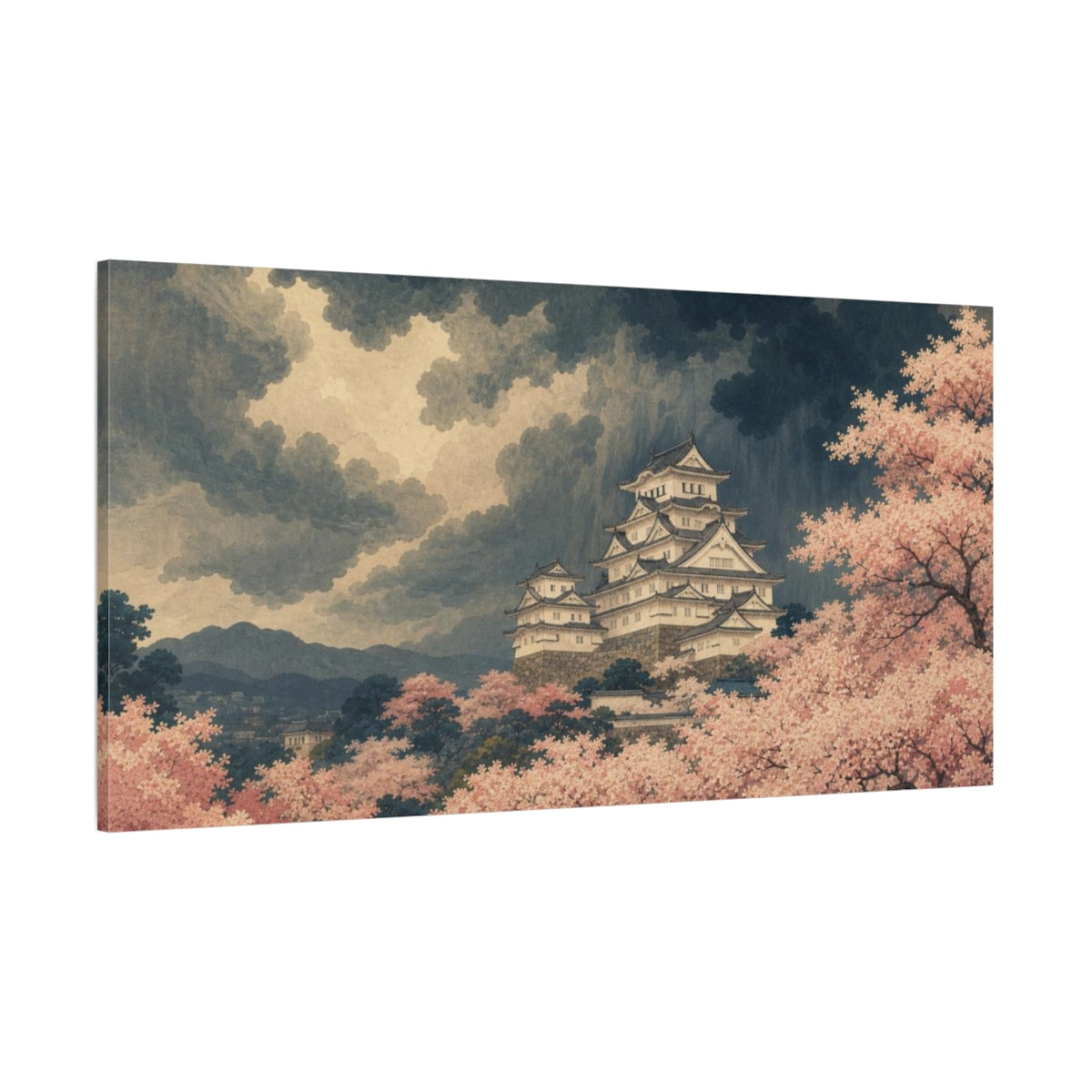 Side Mockup 2. Castle Vintage Cherry Blossom shown as canvas print