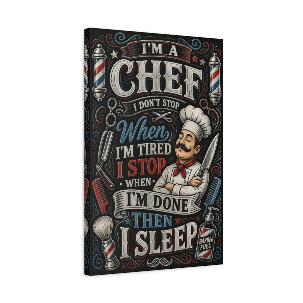 Side Mockup 3. Chef Quote Chalkboard shown as canvas print
