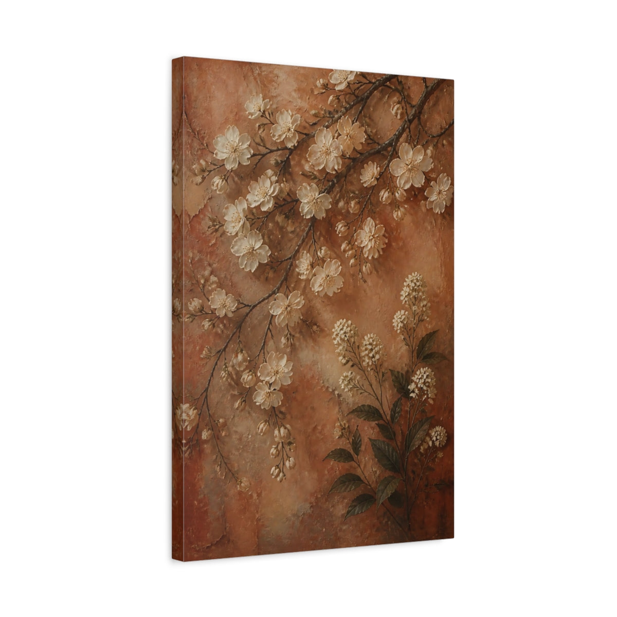Side Mockup 3. Clay Blossom Flowers shown as canvas print