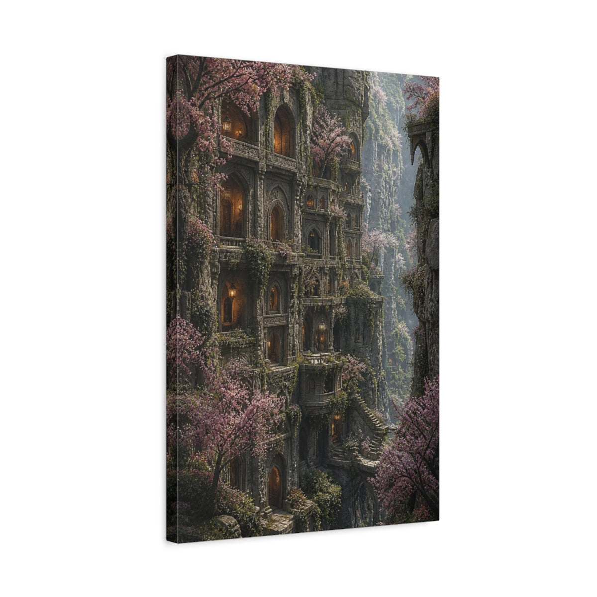 Side Mockup 3. Cliff Citadel In Bloom shown as canvas print