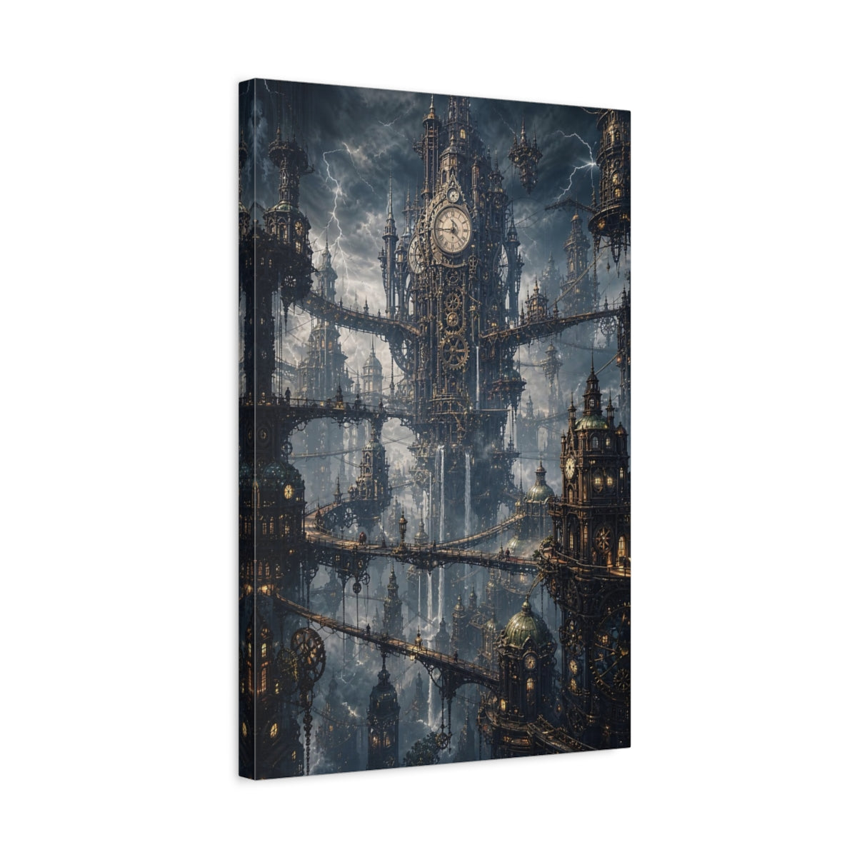 Side Mockup 3. Clockwork Citadel shown as canvas print