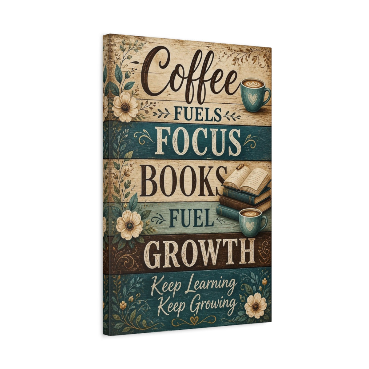 Side Mockup 3. Coffee Quotes & Books shown as canvas print