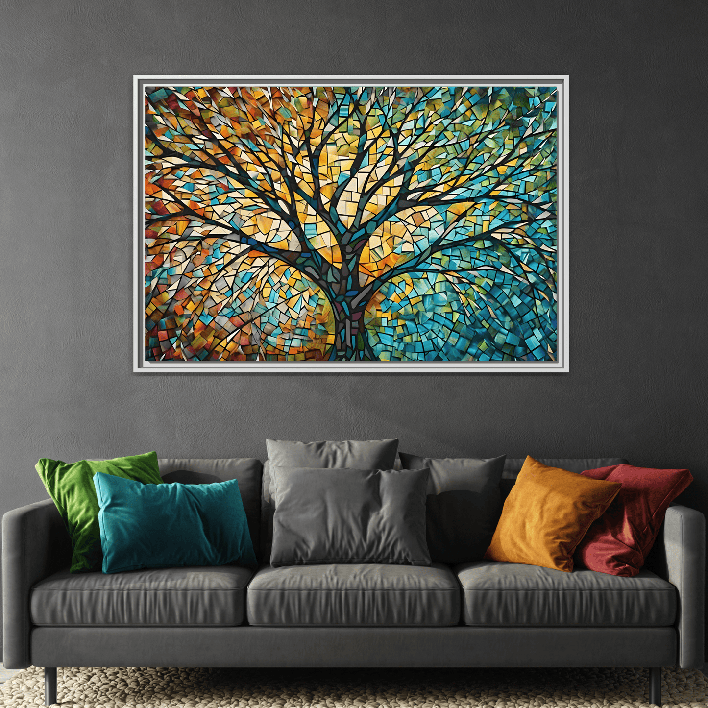 Colorful Tree of Life Large Framed Mosaic Canvas Wall Art - YesArtYes