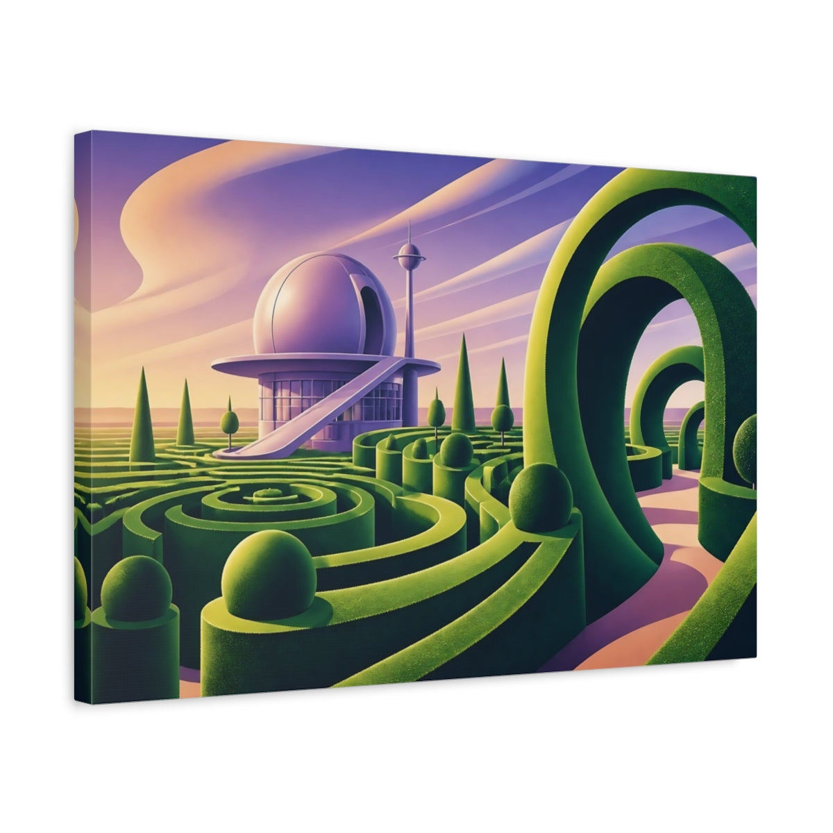 Side Mockup 3. Cosmic Hedge Maze shown as canvas print
