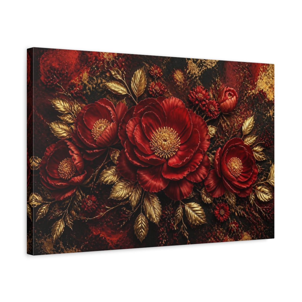 Side Mockup 3. Crimson Floral Peony shown as canvas print