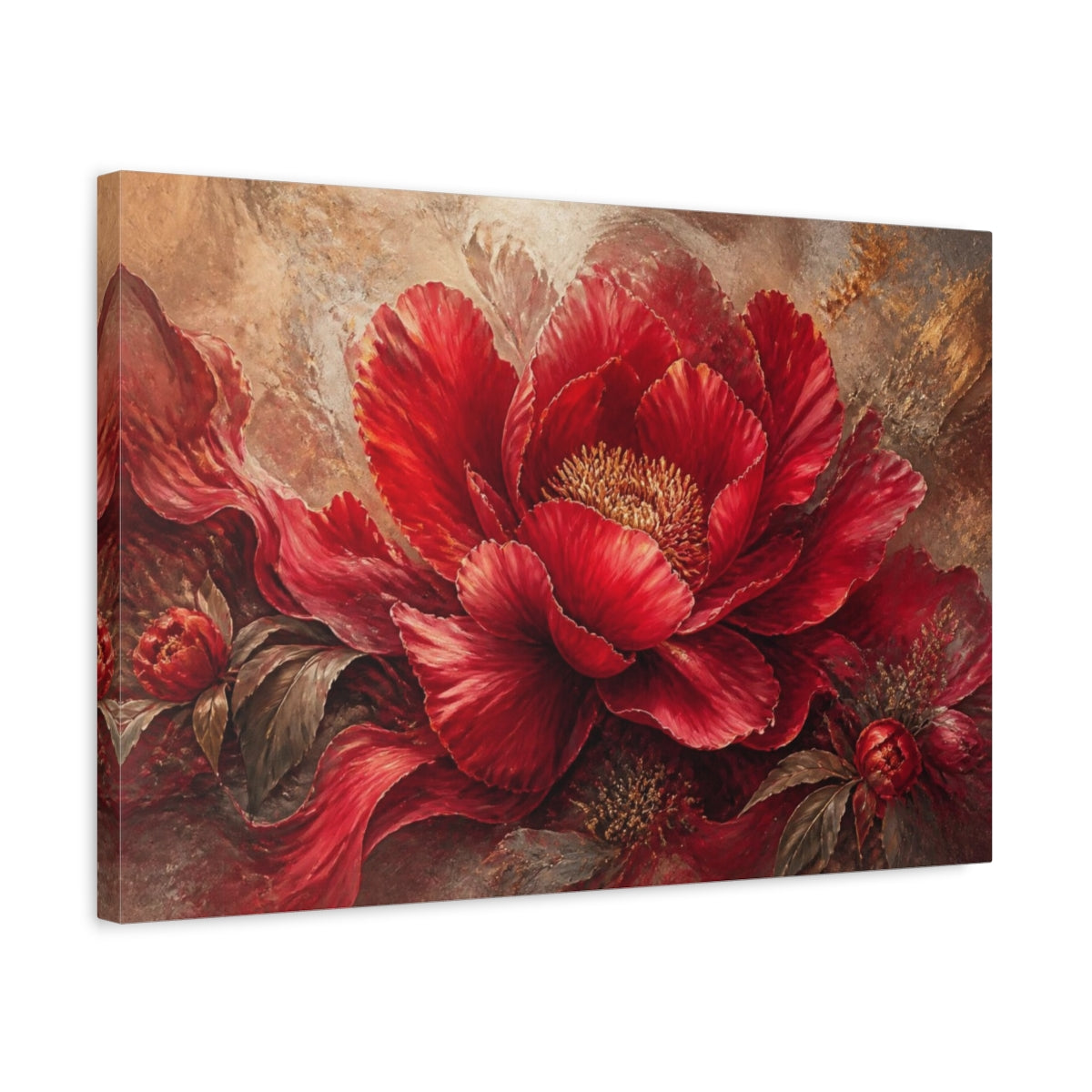 Side Mockup 3. Crimson Peony Floral Statement shown as canvas print