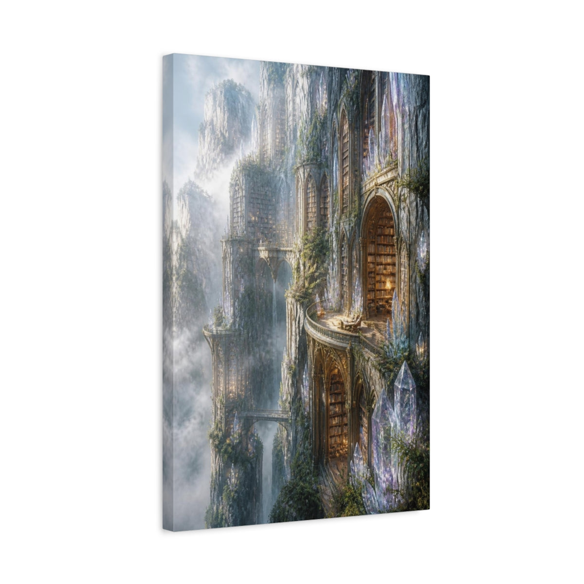 Side Mockup 3. Crystal Cliff Library shown as canvas print