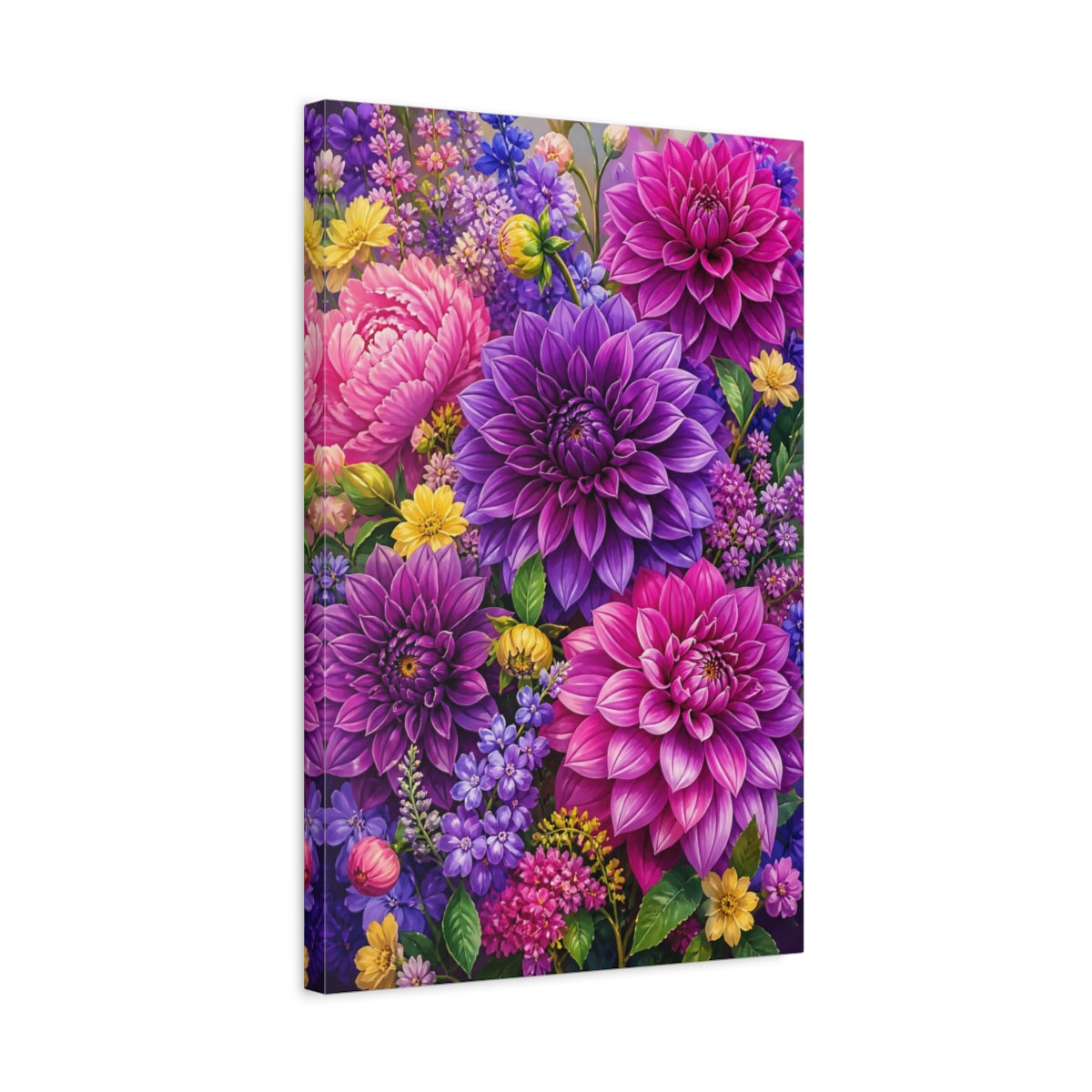 Side Mockup 3. Dahlia Floral Bouquet shown as canvas print