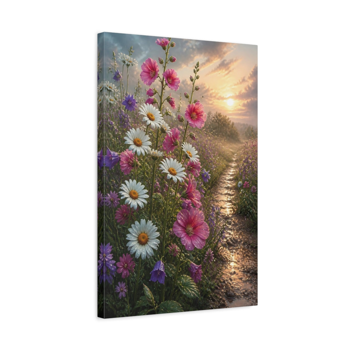 Side Mockup 3. Daisy Meadow Flowers shown as canvas print