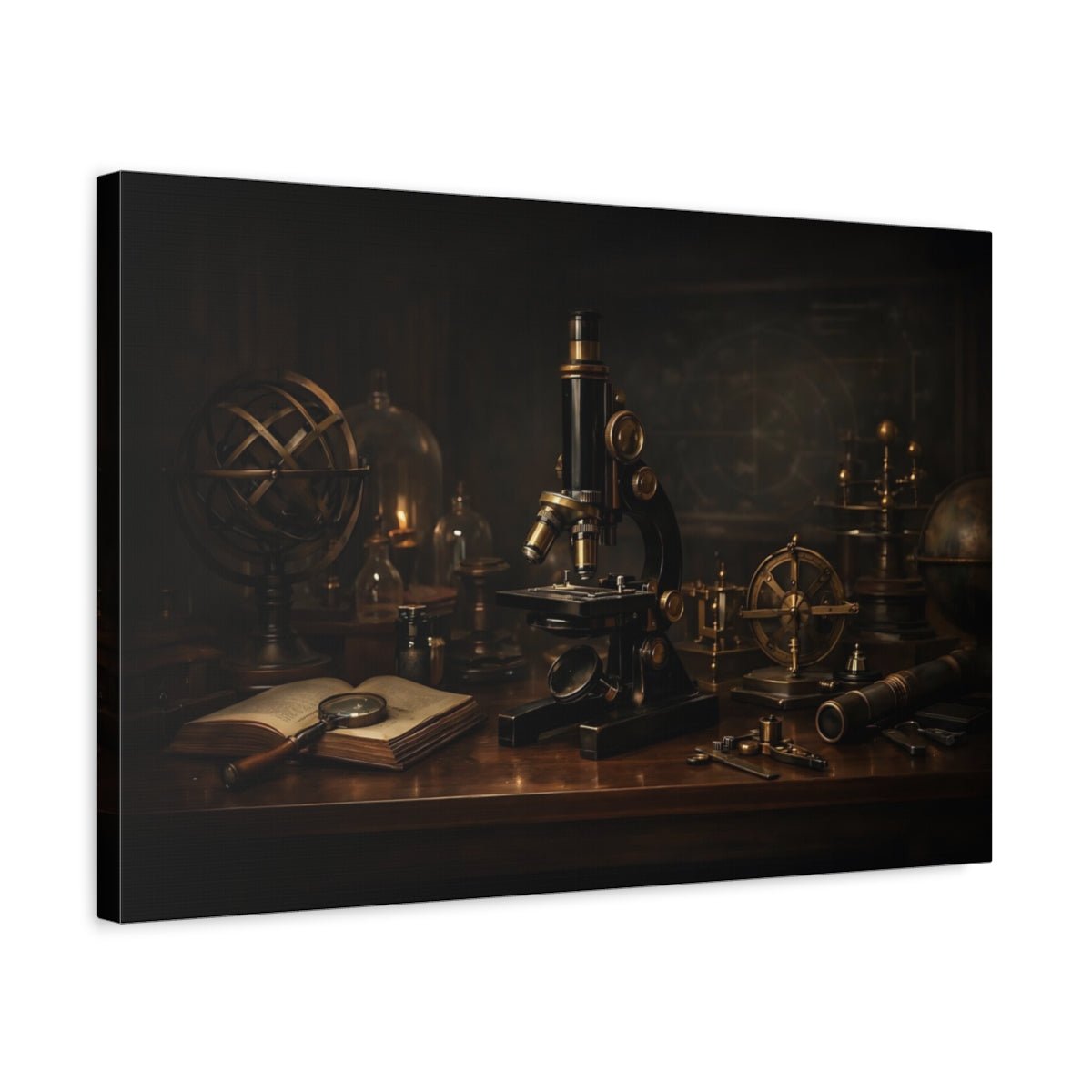 Dark Dramatic Scientific Instruments Microscope Vintage - Canvas Wall Art Print - YesArtYes