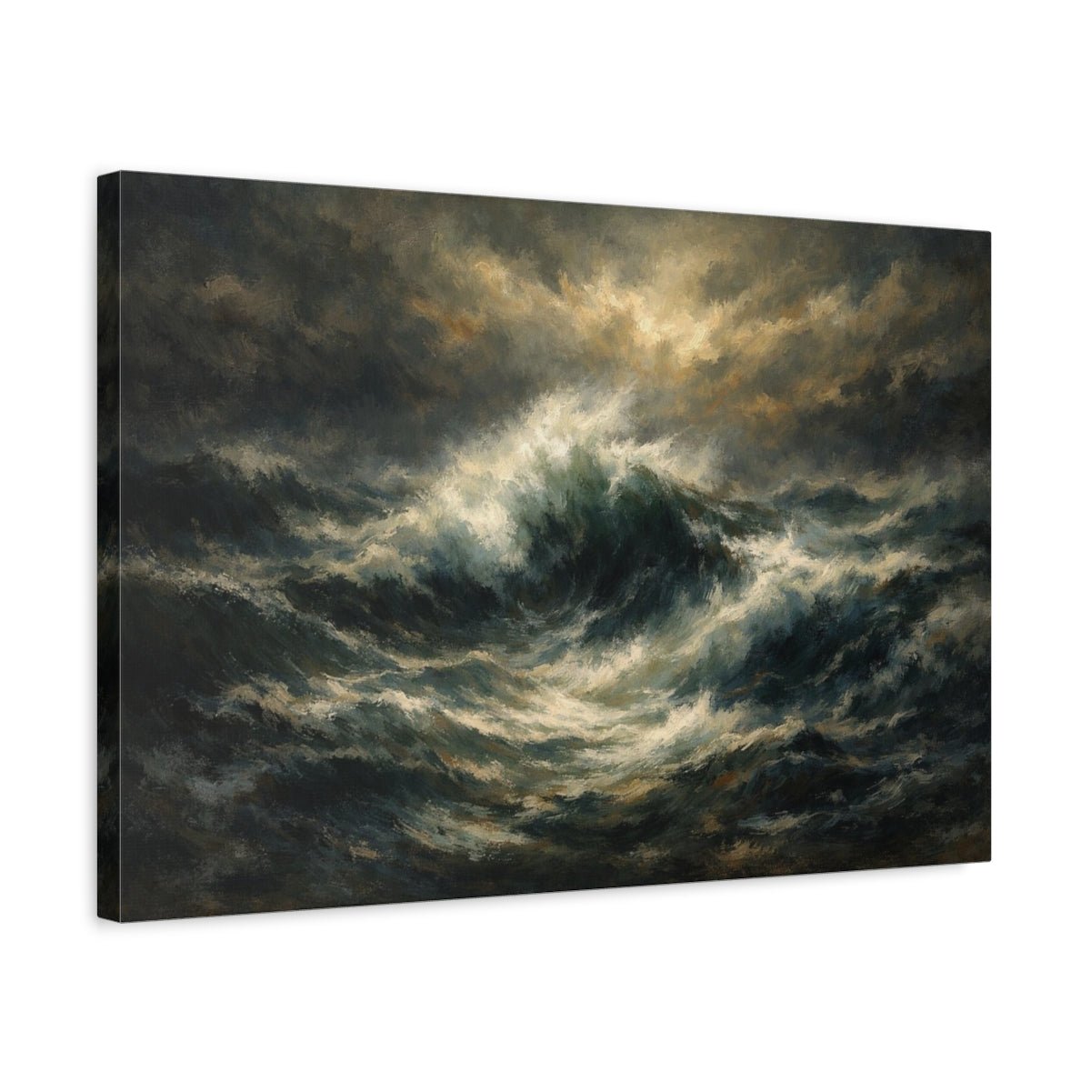 Dark Dramatic Waves Stormy Sea Nature - Canvas Wall Art Print - YesArtYes