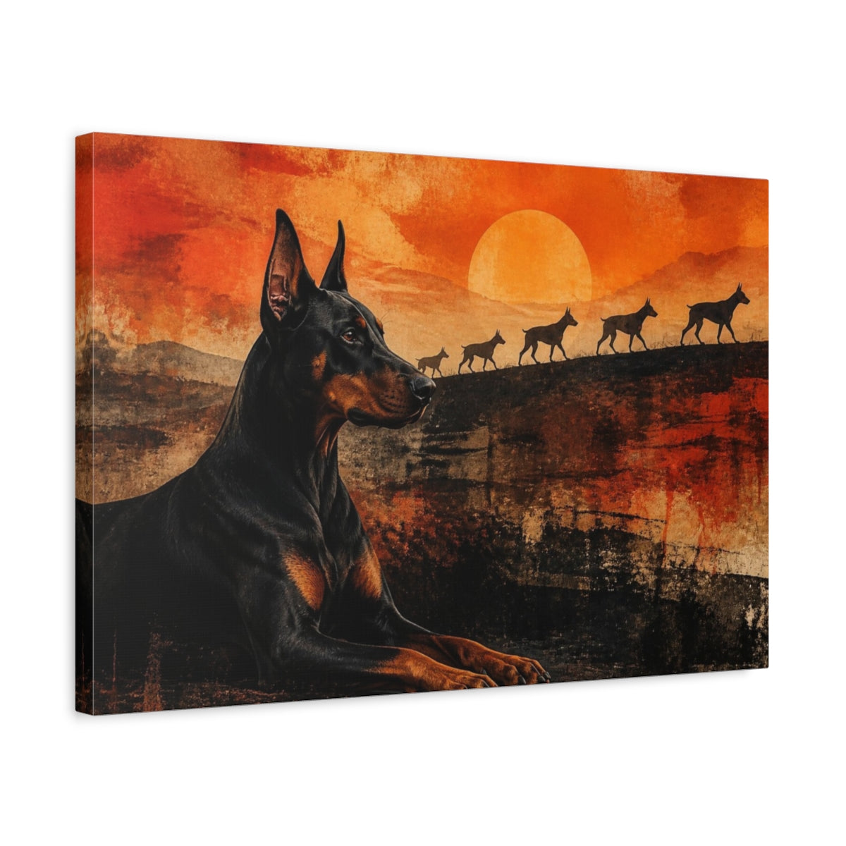 Side Mockup 3. Doberman Pets Sunset shown as canvas print